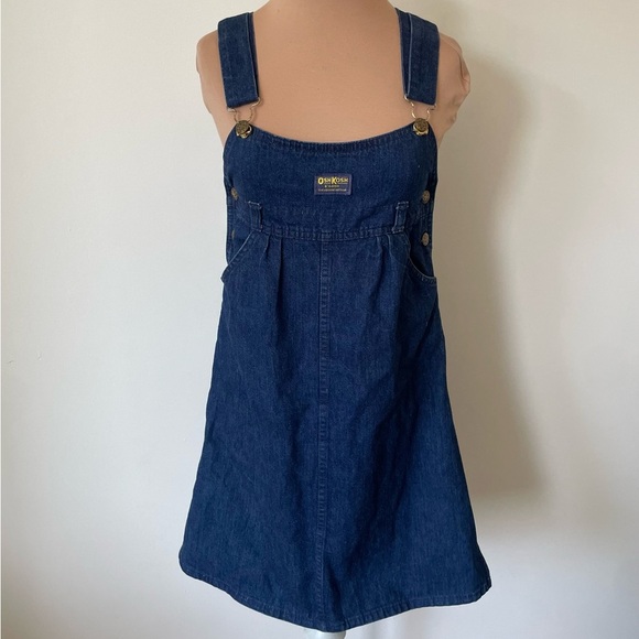 Vintage OshKosh B'gosh Girl's Blue Jean Overall Cotton Denim Dress USA EUC 14/XS - Picture 1 of 10